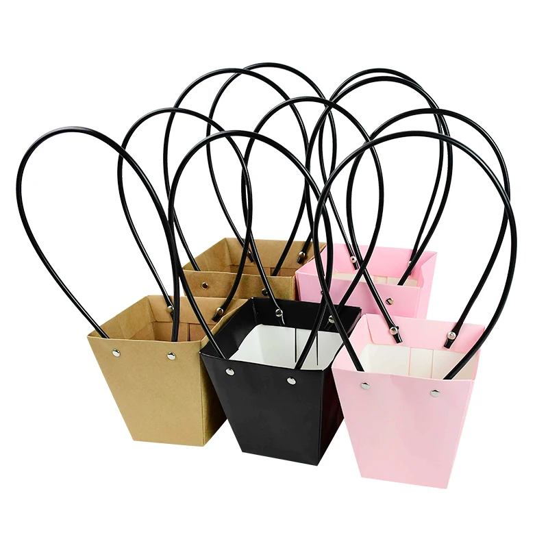 Portable Waterproof Paper Flower Box, Kraft Gift Bag, Handbag for Wedding Party Rose Packaging image 2