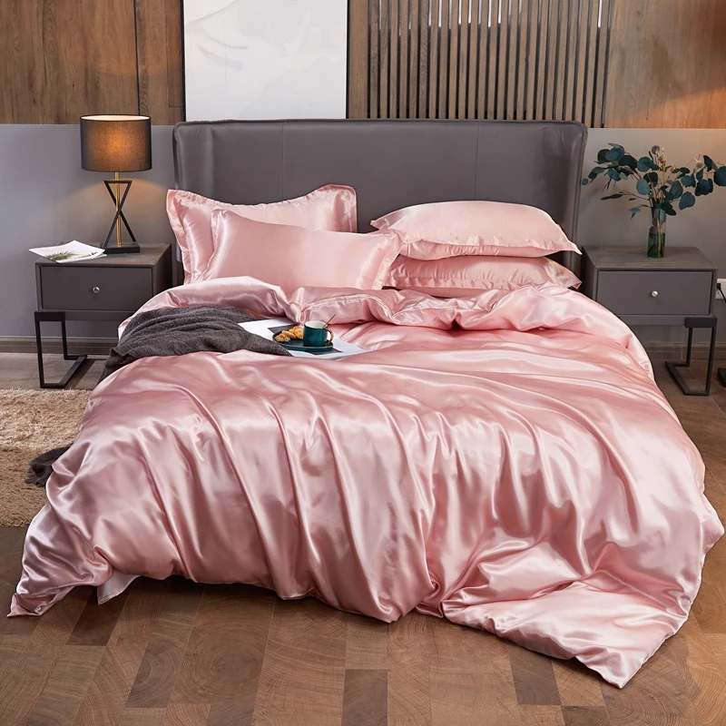 

New 100% Pure Satin Silk Bedding Set Home Textile King Size Bed Set Bed Clothes Duvet Cover Flat Sheet Pillowcases