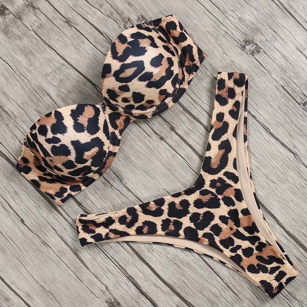 

Leopard Bikini Low Waist Bikini 2020 Tie Dye Bikini Women Bandeau Push Up Printed Bikini Off Shoulder Sling Beachwear Swimsuit