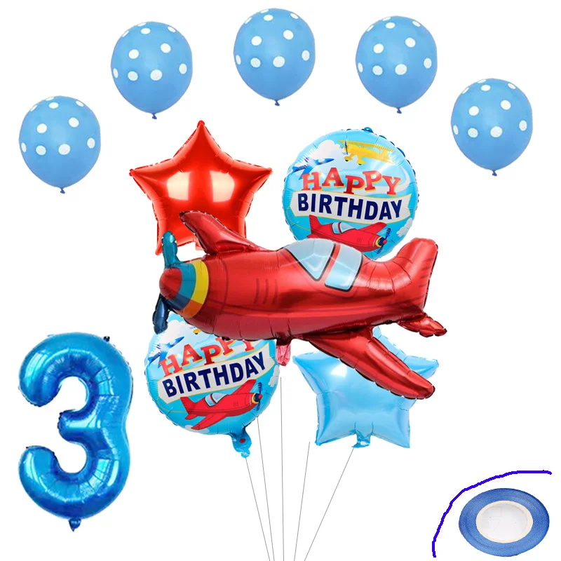 

1set Airplane Foil Balloons Aircraft Number Helium Globos Birthday Party Decorations Kids Inflatable Toys Gifts Ballon