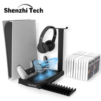cooling station for ps5 console vertical stand ps5 controller charging station dock with earphone shelf digital editionultra hd