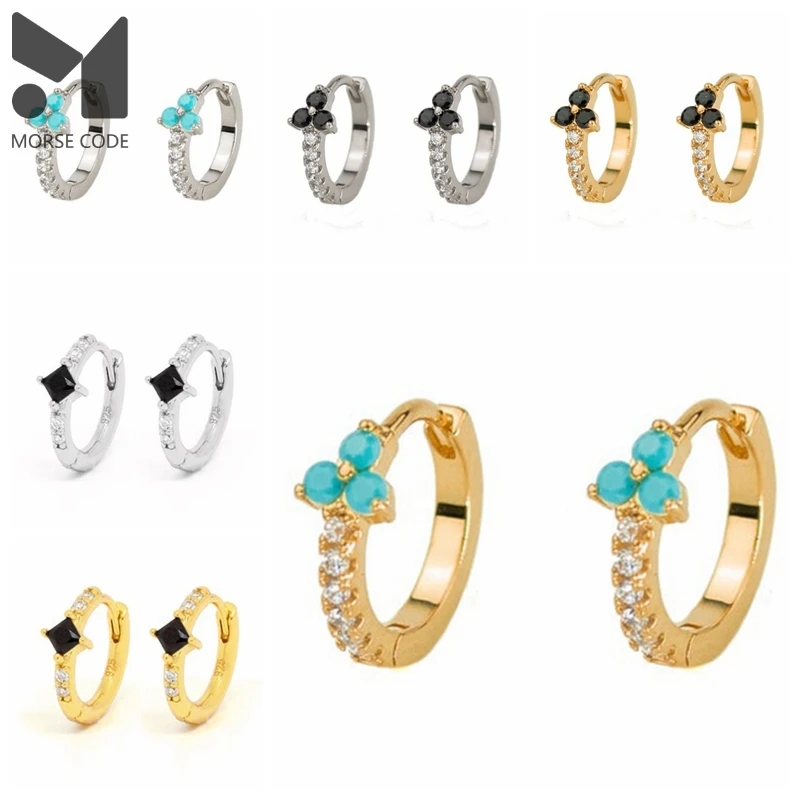 

MC Turquoise Earrings Hoops Blue Black Zircon Stud Ear Ring for Women Birthday Party Gift Present