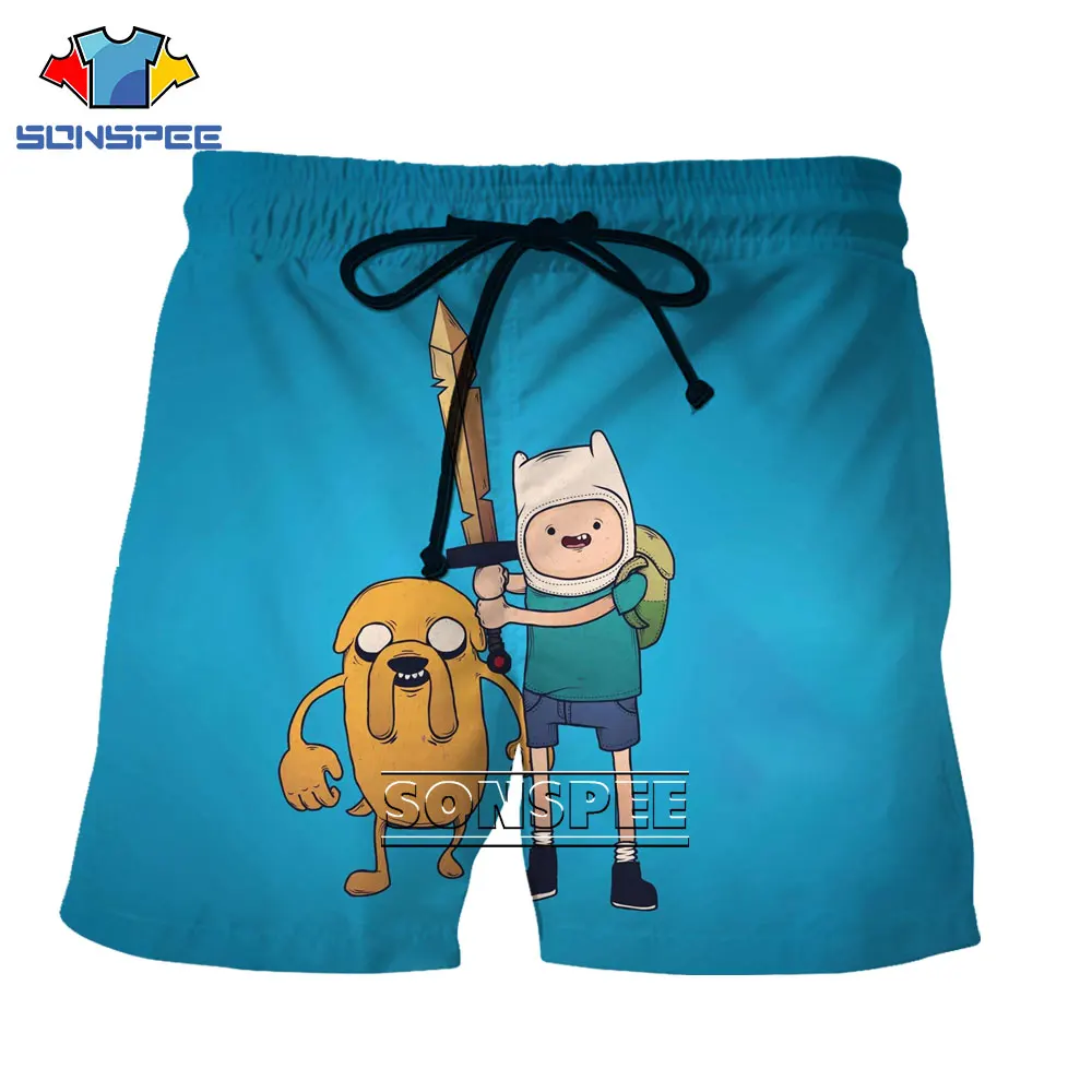 

SONSPEE 3D Fun Family Anime Adventure Time Casual Beach Shorts Summer Beach Men's Loose Trend Parent-child Oversized Shorts