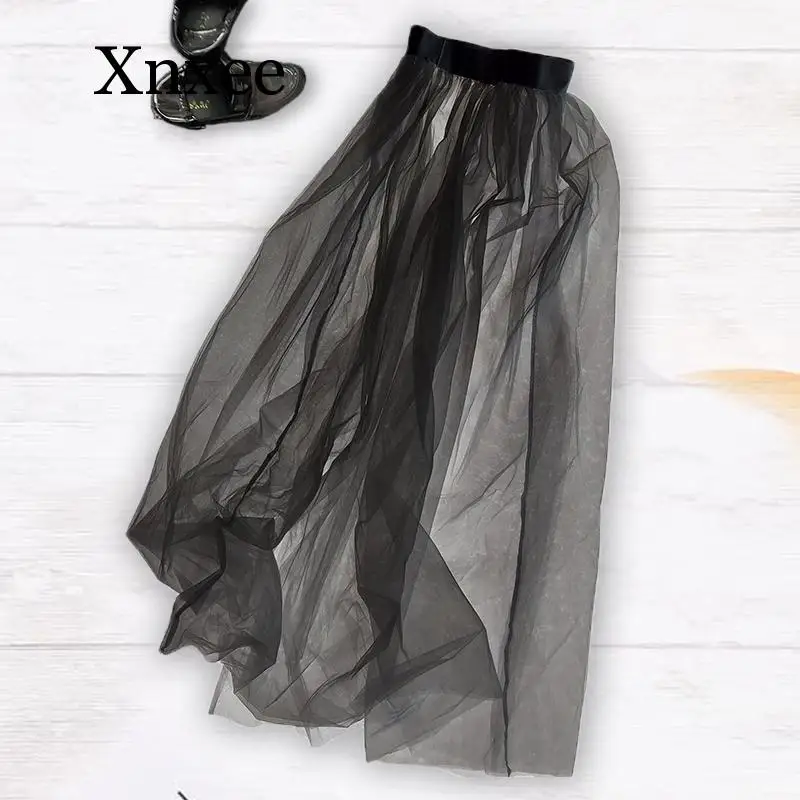 Женская сетчатая юбка-пачка белая и черная Тюлевая юбка макси со съемной