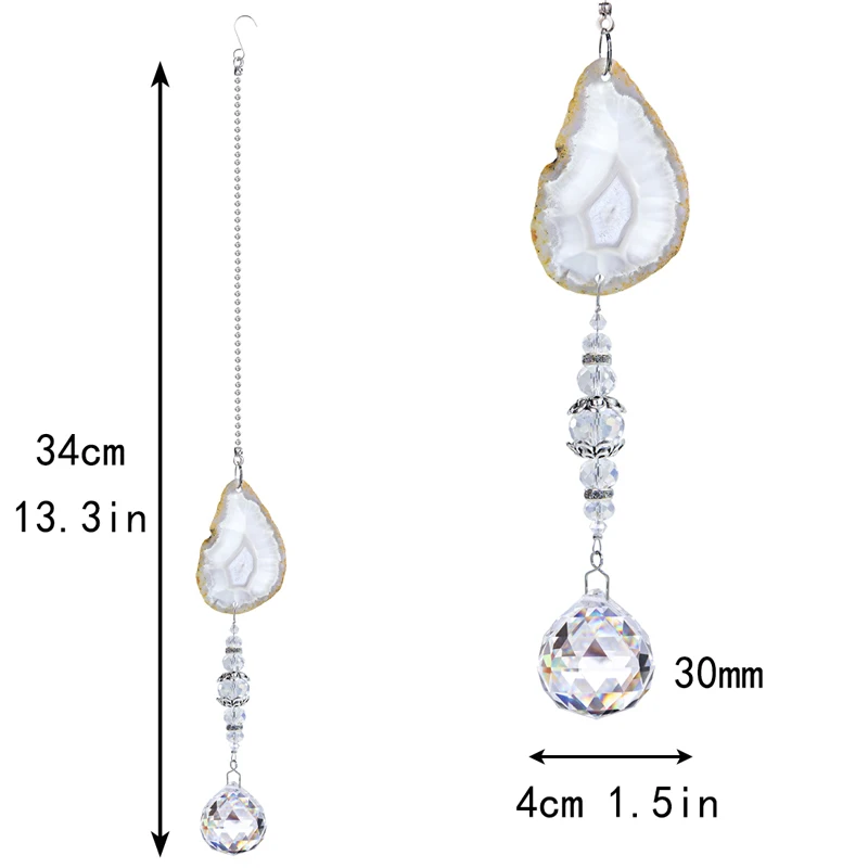 

H&D Natural Agate Suncatcher Stained Glass Window Hanging Ornament Rainbow Maker Collection for Home Garden Decor Car Charms
