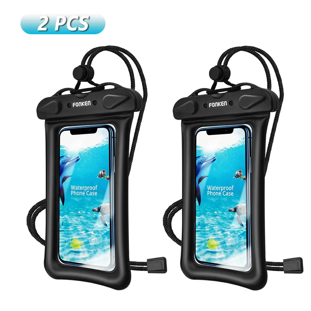 2pcs black case FONKEN Подушка Безопасности плавающий Водонепроницаемый чехол для телефона смартфон подводный сухой мешок IPX8 чехол для хранения для универсального сотового телефона Android - Цвет: 2pcs black case
