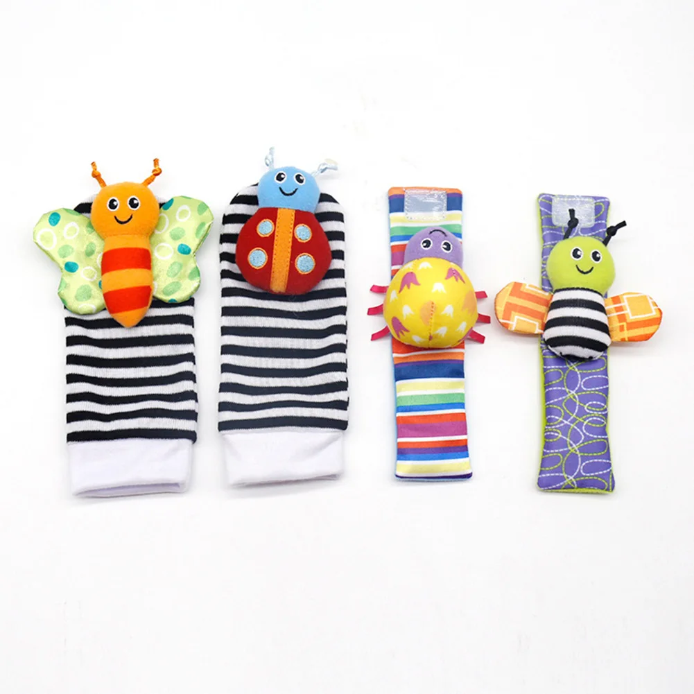 

4pcs Infant Baby Kid Sock Rattle Toy Wrist Strap Rattle Foot Sock Animal Toy Handbell Cute Cartoon Baby 0~24 Months Rattle Toy