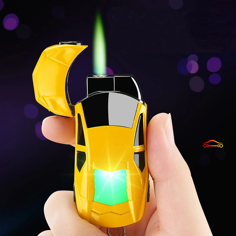 

New Creative Flashing Light Car Metal Lighter, Jet Butane Gas Inflatable Cigar Key Ring Lighter, Green Flame Lighter, Windproof