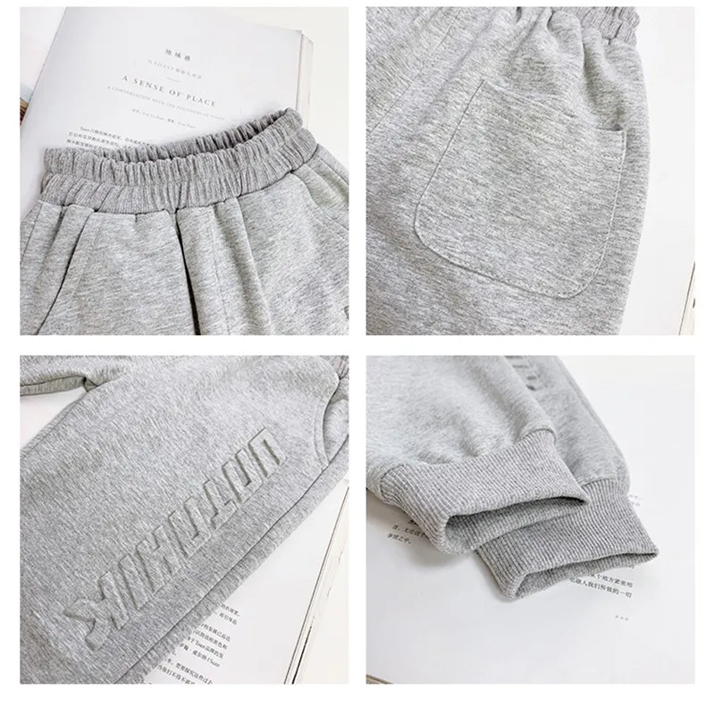 

Spring autumn boys fashion solid color sweatpant 3 color kids letter loose soft all-match sports trousers