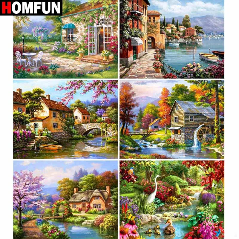 

Алмазная 5D Вышивка HOMFUN «вид дома», картина с полными квадратными/круглыми стразами, вышивка крестиком, домашний декор, подарок