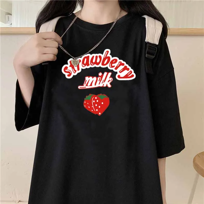 

Футболка в европейском и американском стиле с перекрестными краями летняя новая стильная повседневная женская футболка с клубничным круглым вырезом и короткими рукавами