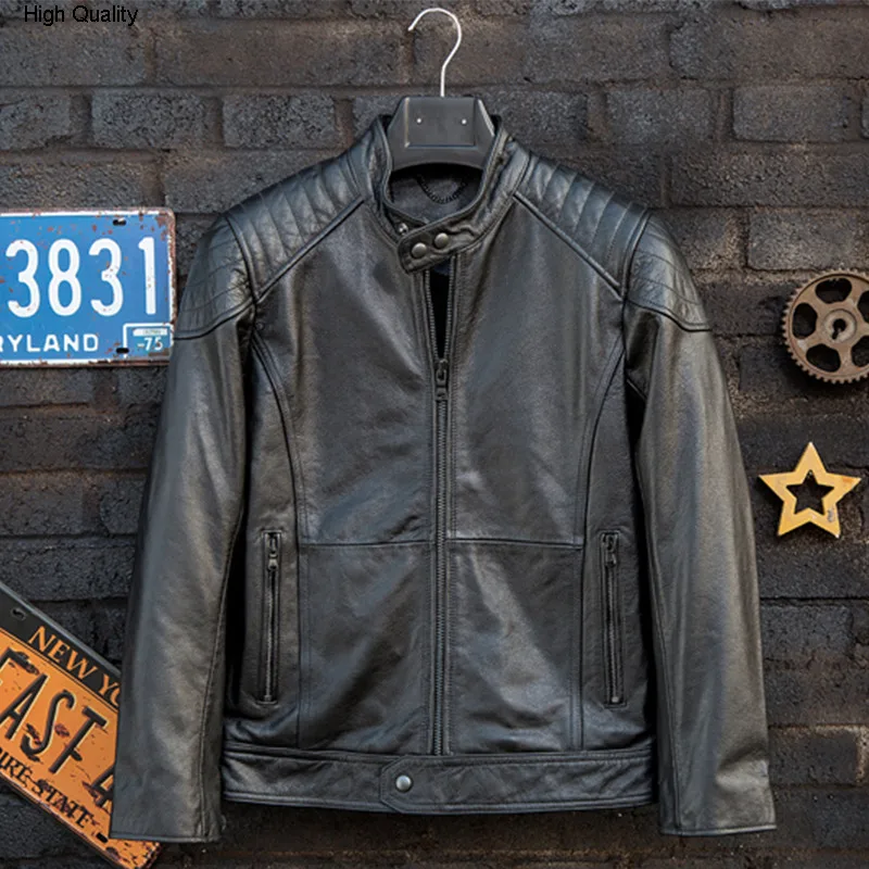 Куртка мужская из натуральной воловьей кожи мотоциклетная одежда приталенный