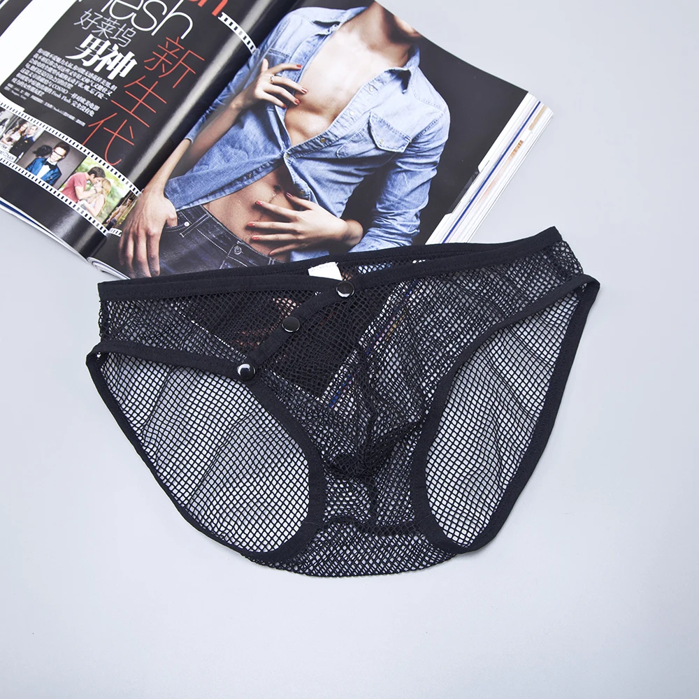 Mens Underwear Transparent Net Mesh Bikini Briefs Underwear Bulge Underpants Fashion Low Waist Brief Sexy Shorts Slip Man briefs
