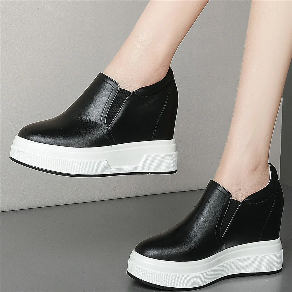 

Increasing Height Ankle Boots Women's Genuine Leather Round Toe Fashion Sneaker Platform Wedge High Heel Oxfords Pumps Loafers