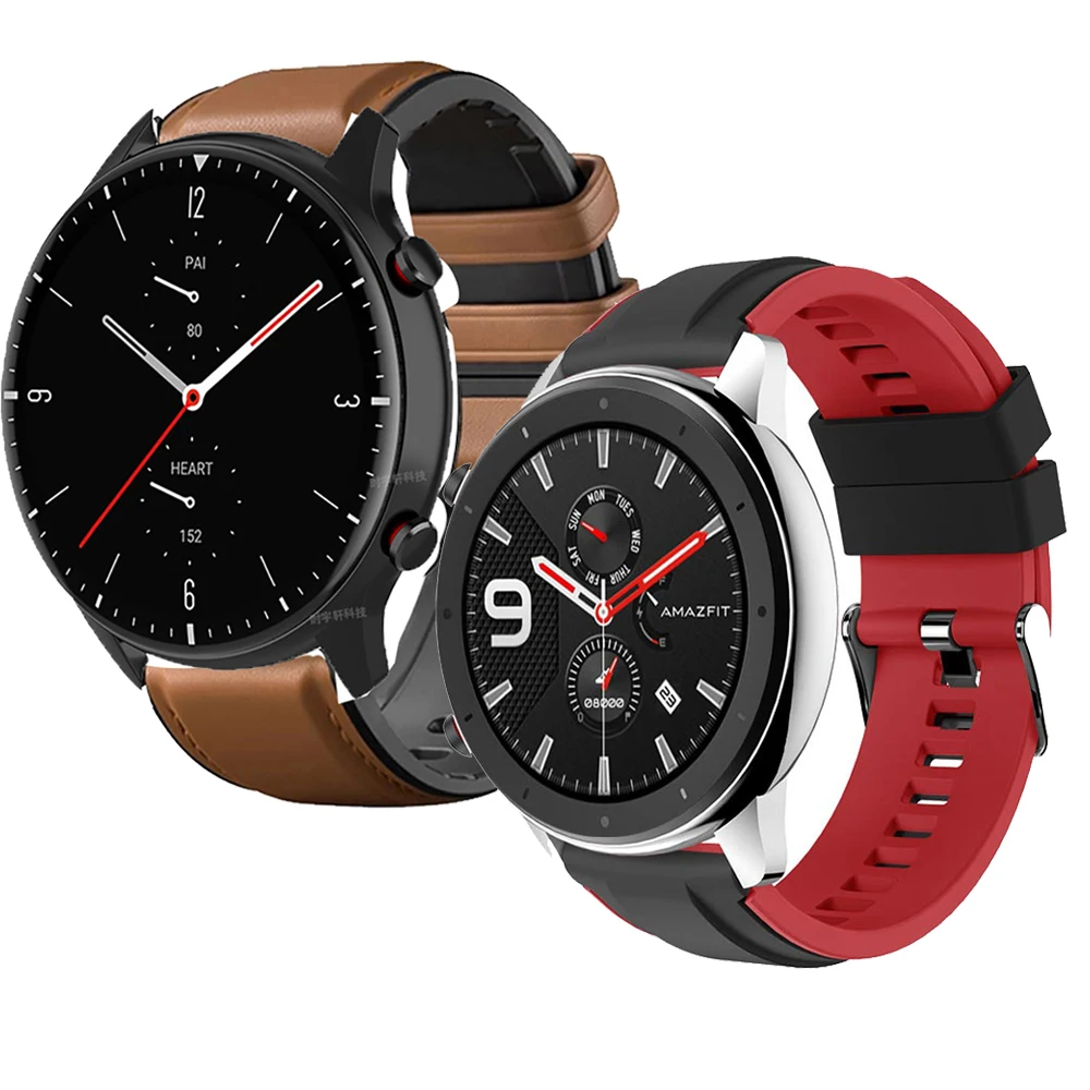 

For GTR 2E Silicone Leather Strap For Huami Amazfit GTR 47mm GTR 2 2E Bracelet Amazfit Pace Stratos 2 2S 3 Watchband Correa