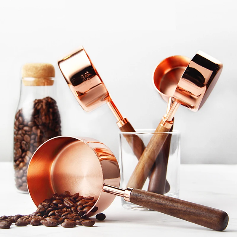 

4Pcs/8Pcs Measuring Spoon Set Kitchen Walnut Wooden Handle Stainless Steel Measuring Cups Spoon Baking Gold Kitchen Accessories
