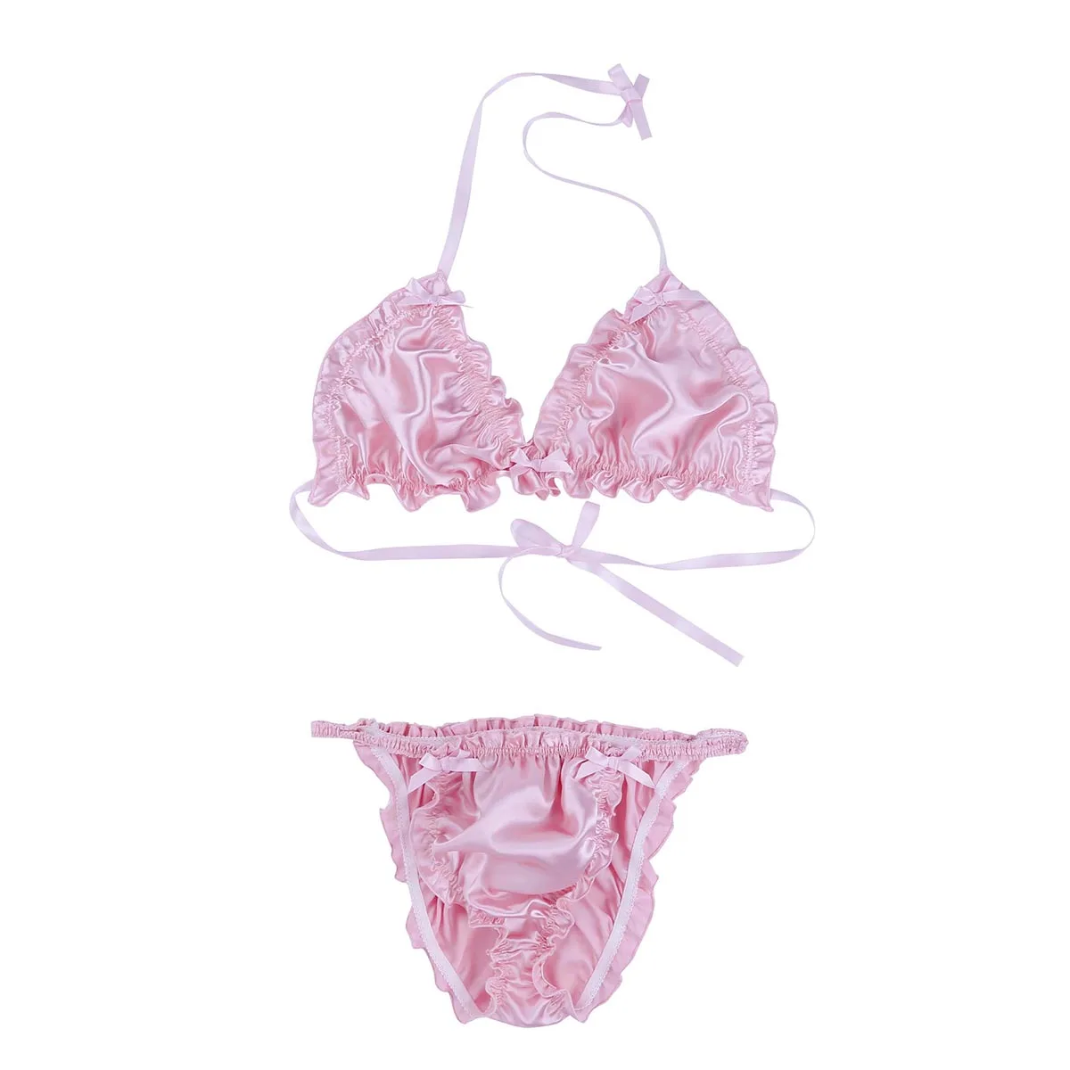 Комплект из 2 предметов блестящее нижнее белье для мужчин с рюшами трусов