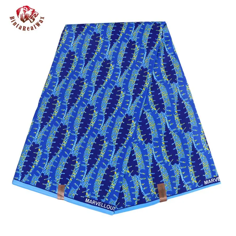 

Bintarealwax, синяя полосатая анкарская ткань, полиэстер, материал Анкары для шитья, 6 ярдов/Лот, ткань для мужской одежды FP6016