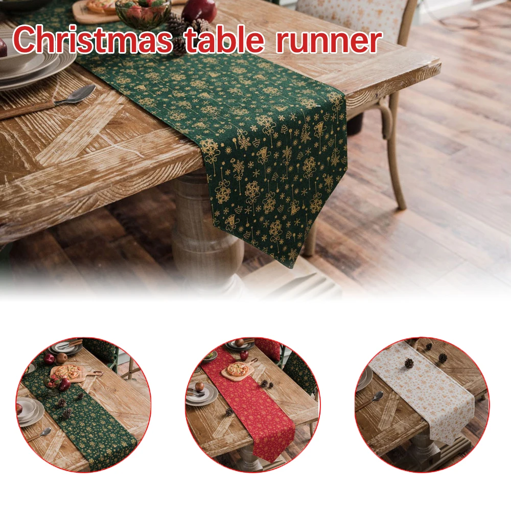 

Elegant Ornaments Table Runner Bronzing Table Runner Festive Christmas Cotton Linen Woven Dining Mats for Christmas 11.8x71inch