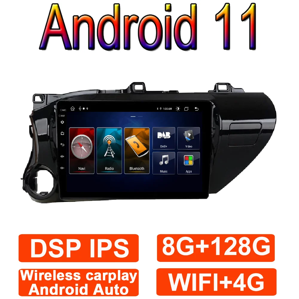 

Автомобильная Мультимедийная система, плеер на Android 11, с GPS, Wi-Fi, 10,1 дюйма, для Toyota Hilux LHD 2015, 2016, 2017, 2018, 4G