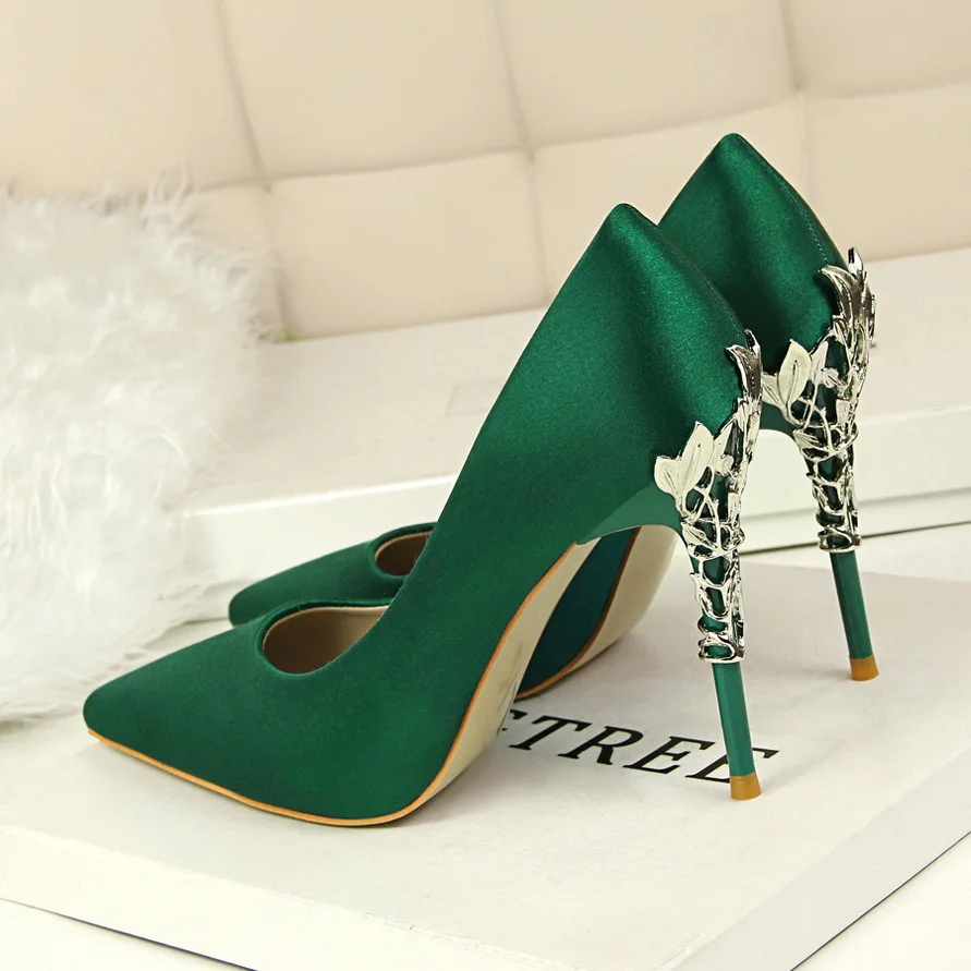 

2020 Women 10cm High Heels Pumps Plus Size Stripper Escarpins Lady Wedding Bridal Heels Scarpins Green Yellow Blue Prom Shoes