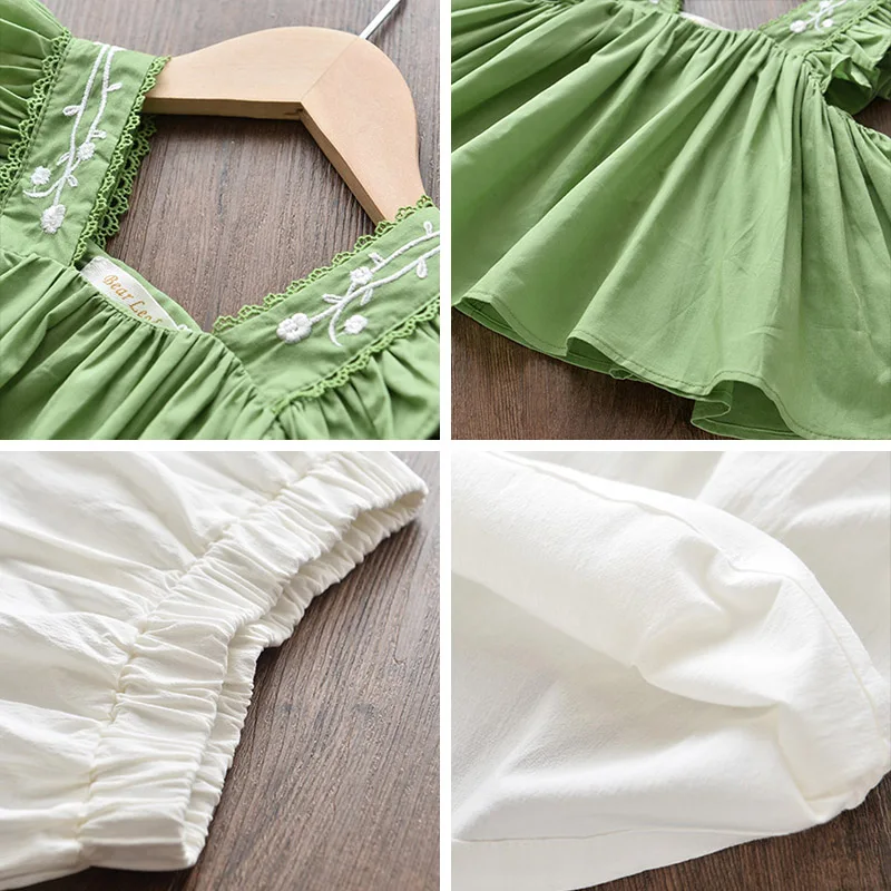 

Girls Clothing Sets 2021 Summer Kids Suit Flying Sleeve Suspender Top+Shorts 2pcs Outfit Cotton Children Costume 2-6Y