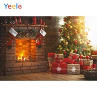 christmas tree sock fireplace wood burning brick wall gift backdrop photography custom photographic background for photo studio
