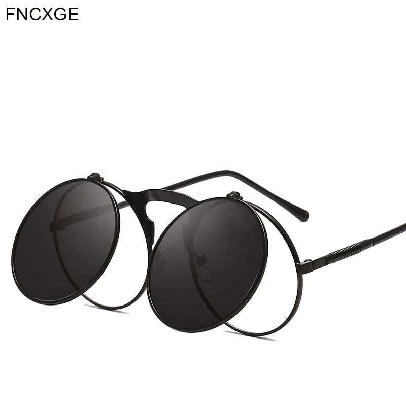 Женские солнцезащитные очки мужские Ретро стиль стимпанк флип Круглый