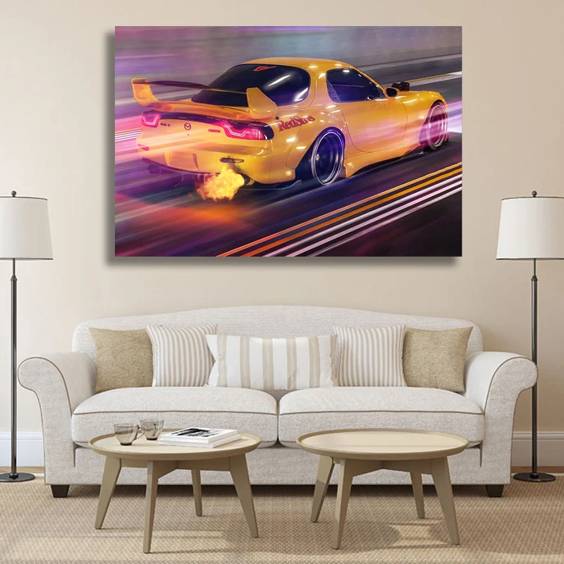 

Modern Super Cool Yellow Sports Car Drift Car Posters and Prints Canvas Paintings Wall Art Pictures for Living Room Decor