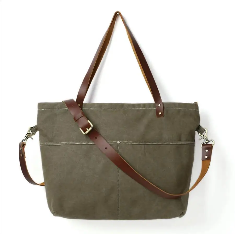 ROCKCOW холст с кожаной сумкой тоут Вощеная Холщовая Сумка через плечо Большая