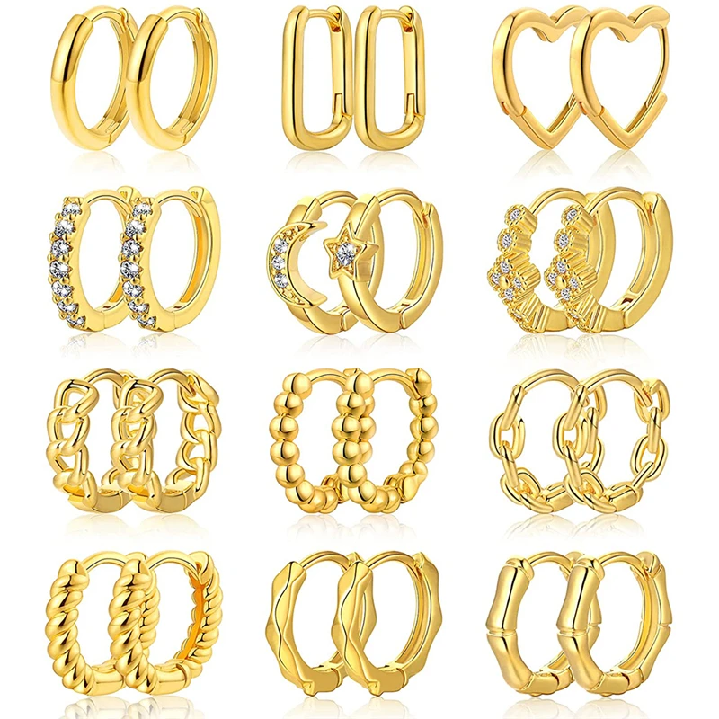 

Huggie Hoop Earrings for Women Girls Cubic Zirconia Small Hoop Earrings Gold Color Cartilage Hoops Earrings Multiple Piercing