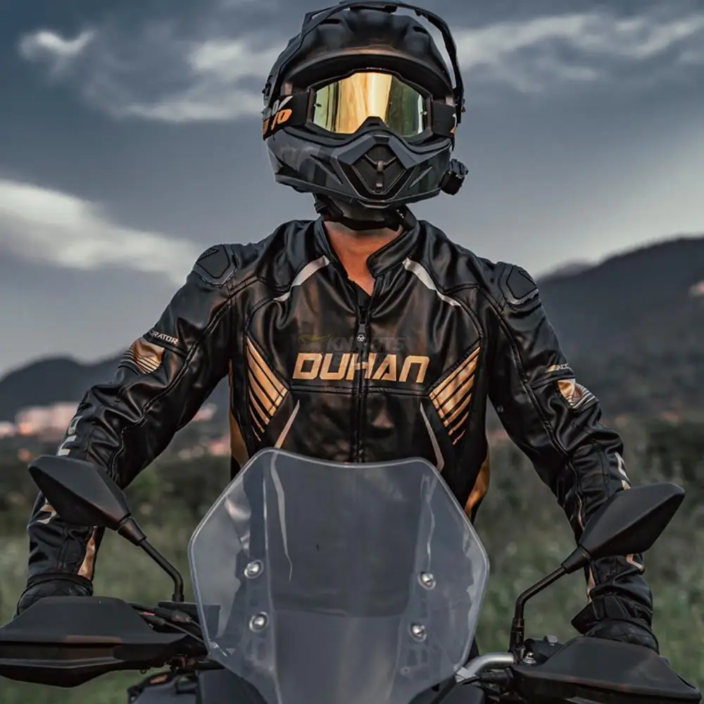 Retro Leather Motorcycle Jacket Men Motocross Jacket Chaqueta Moto Moto Racing Riding Jacket Waterproof Protective Gear Black enlarge