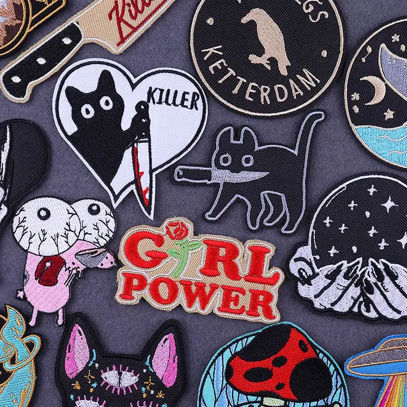 

Knife Cat Patch Cartoon Animal Patches On Clothes DIY Cute Stripes Animal Iron On Embroidery Patches For Clothing Sticker Badge