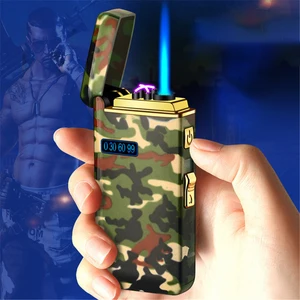 camouflage electronic gas lighter metal torch windproof arc lighter for kitchen plasma lighter male survival army fan gadget free global shipping