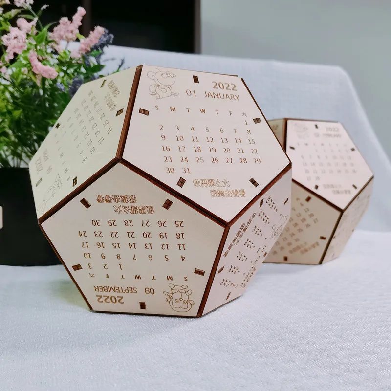 

2022 DIY Wooden 3D Calendar Decoration Funny Desktop Decoration Table Calendar Perpetual Desk Calendar New Year Gift for Friend