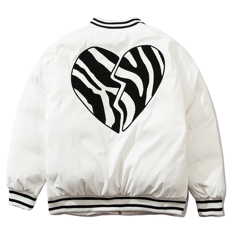 2021 Baseball Winter Mens Jacket Broken Heart Embroidery Hip Hop Zipper Thick Jackets Men Fashion Casual Streetwear Tops Coat