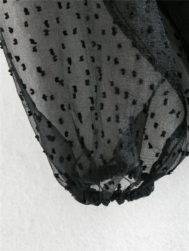 

Elegant Women Transparent Polka Dot Shirts 2021 Fashion Ladies Solid Turn Down Collar Tops Sweet Female Chic Puff Sleeve Blouses