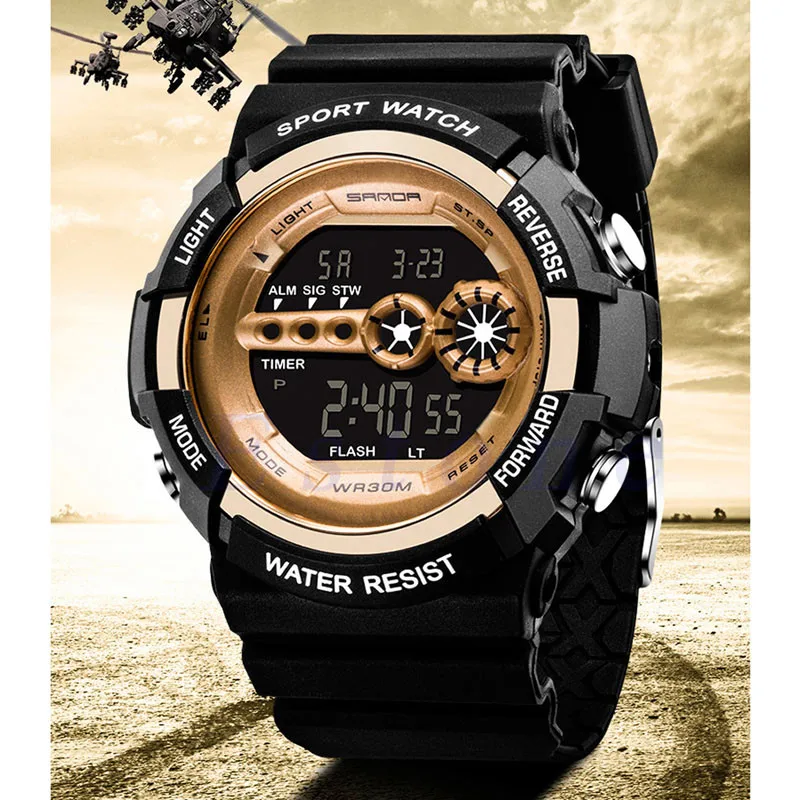 

SANDA Digital Sports Watch Men Chronograph Men's Wrist Watches Waterproof Black Watchband Male Military Geneva Quartz Clock