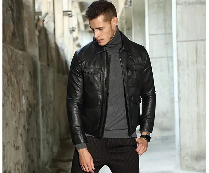 Бесплатная доставка. Мужские классические куртки из овчины мужская куртка