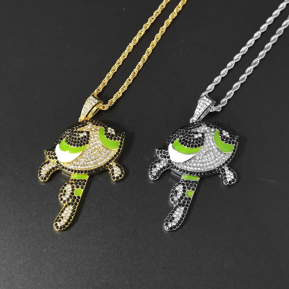 

3PCS Hip Hop Iced Out Cubic Zircon Cartoon Figure Girls Pendant Bling Rock Jewelry For Women Girls Christmas Gift Drop Shipping