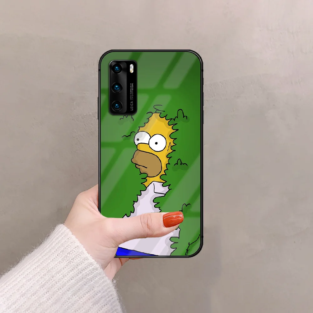 

Cartoon S-Simpson Phone Tempered Glass Case Cover For Huawei P Mate 20 30 40 Pro Lite Smart 2019 2021 Nova 5T Black Fashion