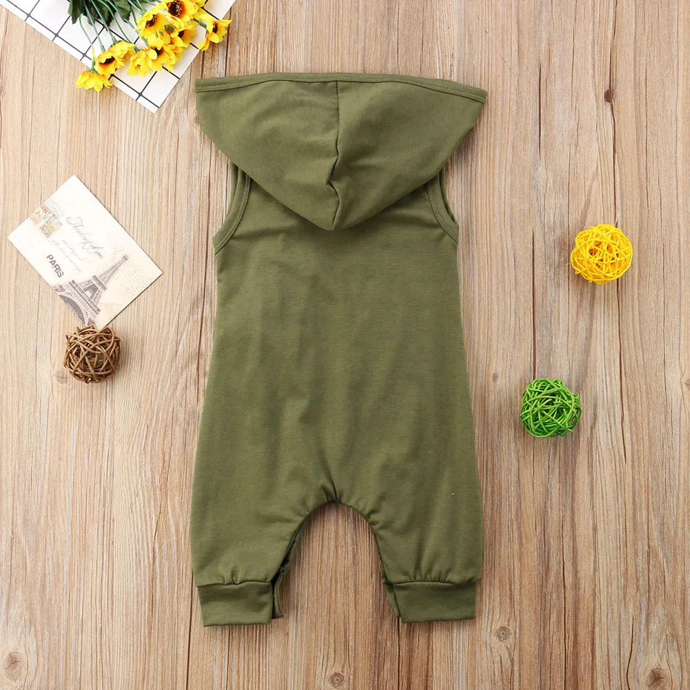 

0-24M Casual Newborn Baby Boys Girls Sleeveless Hooded Romper Jumpsuit Playsuit Clothes