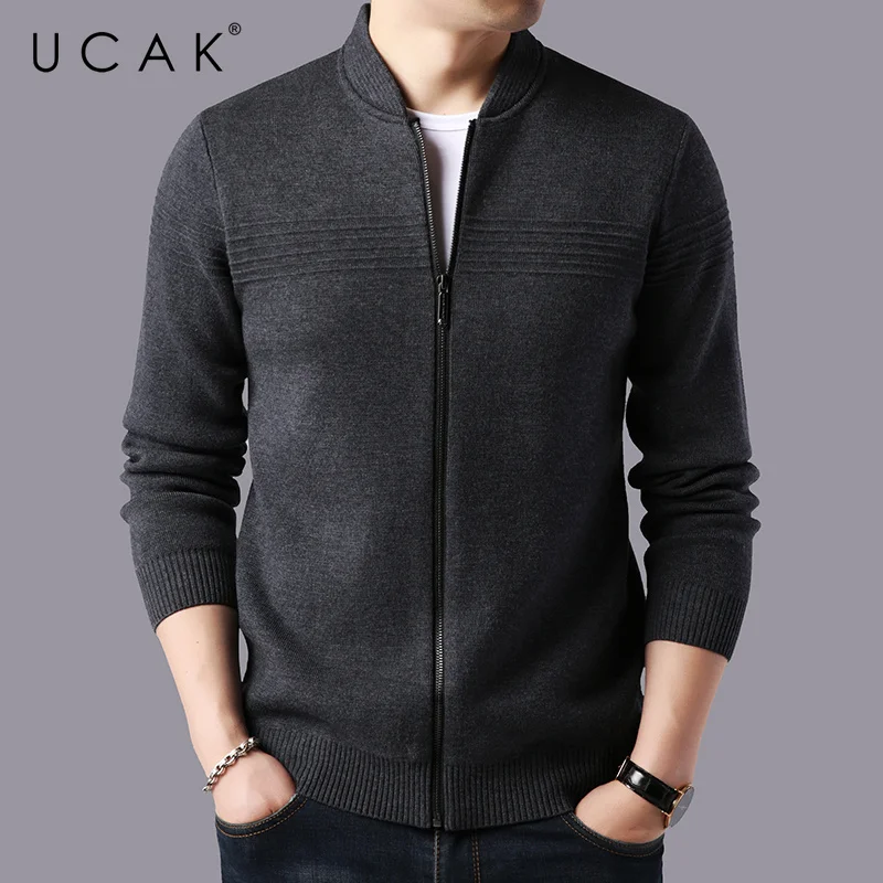 UCAK Brand Casual Zipper Cardigans Men Sweatercoat Clothing Autumn New Classic Streetwear Striped Cardigan Pull Homme U1240