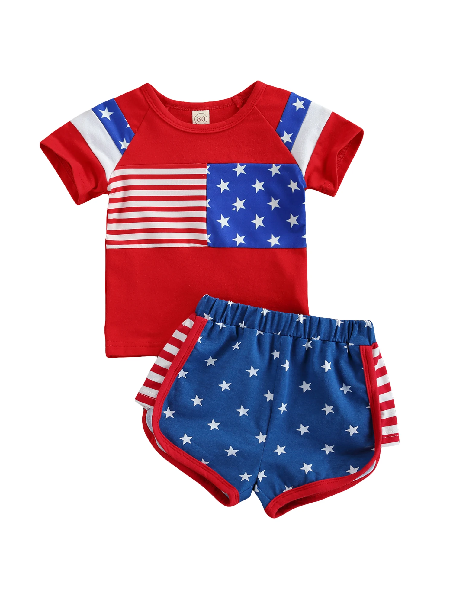 

Baby Independence Day Clothing, Short Sleeve + Shorts, American Flag Print Elastic Waist