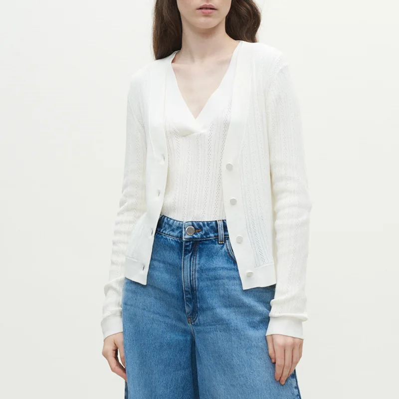 

Women's Solid Color Knitted Cardigan V-Neck Single-Breasted Long-Sleeved Ladies Thin Knit Sweater Coat 2022 Spring Summer New