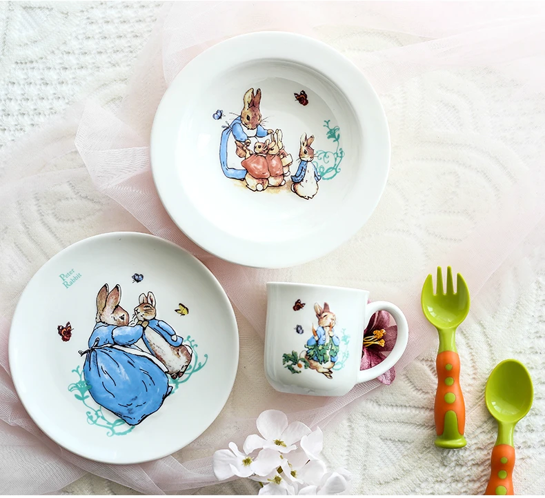 PETER RABBIT Official Genuine Baby Kids Dinnerware Dinner Set Mug Soup Plate Dish Kit Cutlery Tableware Food Container Cubiertos