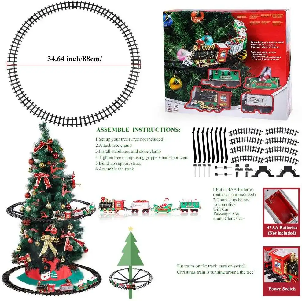 

X'mas Gift Christmas Decoration Railway Train Track Christmas Train Electric Toys Car with Sound&Light can Hung on the Tree