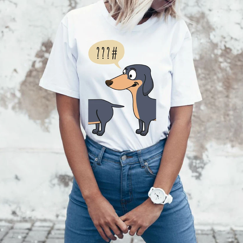 Новинка футболка Dachshunds с рисунком собаки летняя модная женская топы забавным