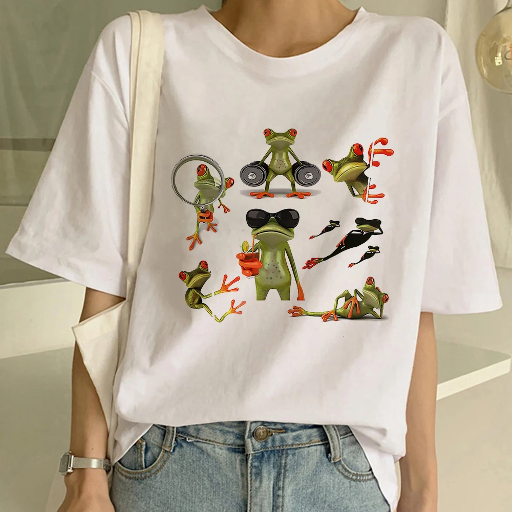 

Fitness Frog Funny Cartoon Graphic Women's Tshirt Spring New Top Tumblr Clothing Basic White T-shirts Modern Girl edgy shirt