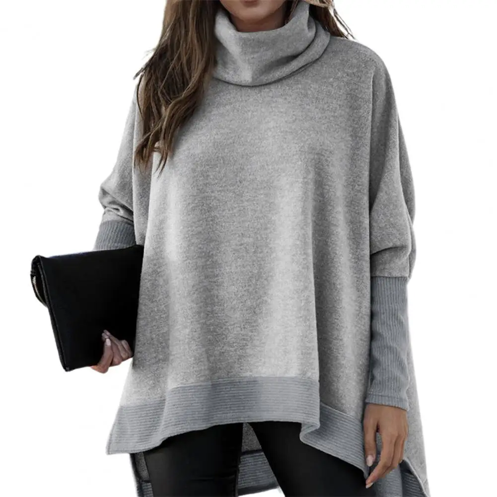 

Women Sweaters Solid Color Stylish Batwing Sleeve Casual Loose Side Split Turtleneck Jumpers Lady Sweater Autumn Winter